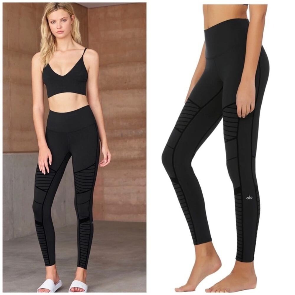 ALO Yoga High Waist Moto Leggings Women's Size XS Black Pilates Princess